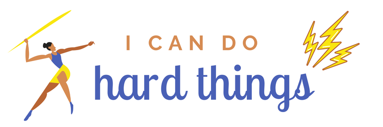 "I can do hard things." There is a woman throwing a yellow javelin on the left and there are yellow lightning bolts on the right.