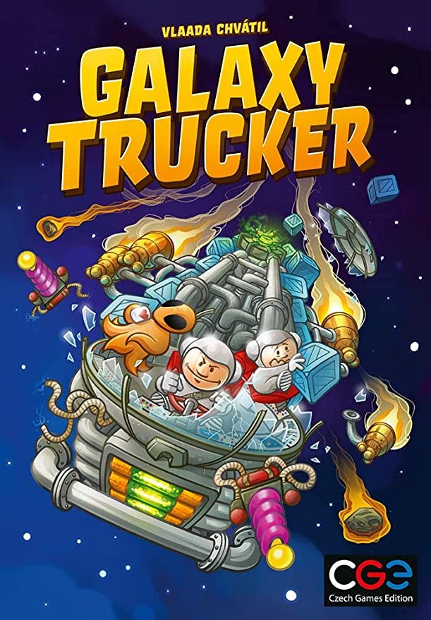 Galaxy Trucker.jpg The box art of Galaxy Trucker. It features cartoon astronauts and an alien on a spaceship that is falling apart as it flies through outer space.