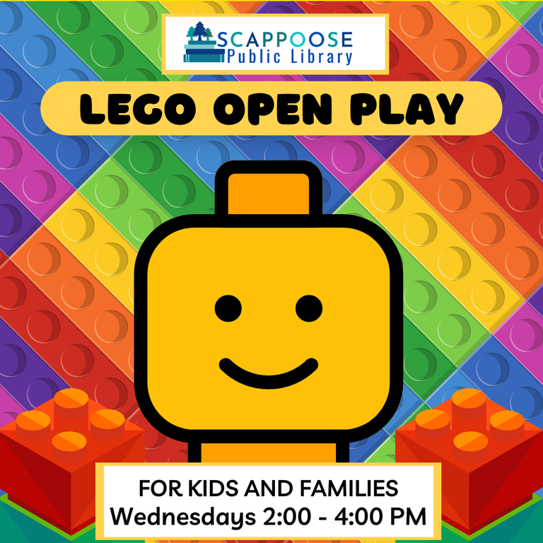 Scappoose Public Library Lego Open Play. For kids and families. Wednesdays, 2:00–4:00 PM.