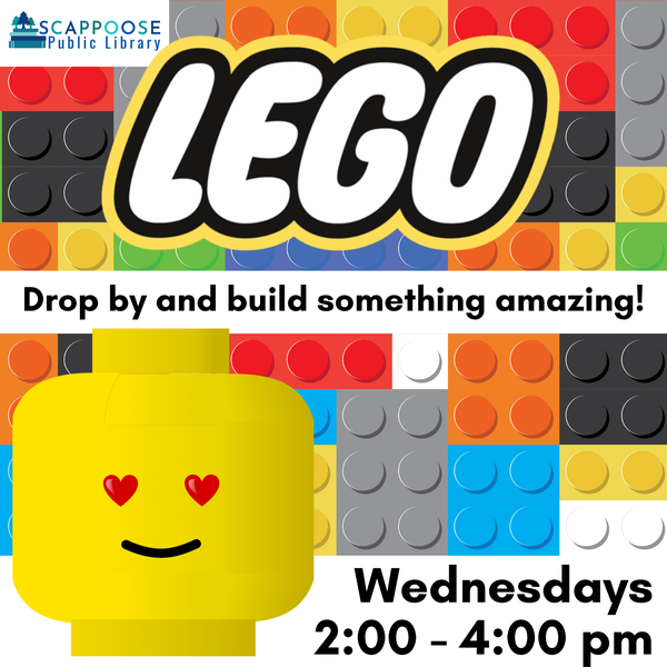 Scappoose Public Library Lego. Drop by and build something amazing! Wednesdays, 2:00–4:00 PM.
