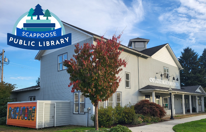 Scappoose Public Library Building and Logo.png